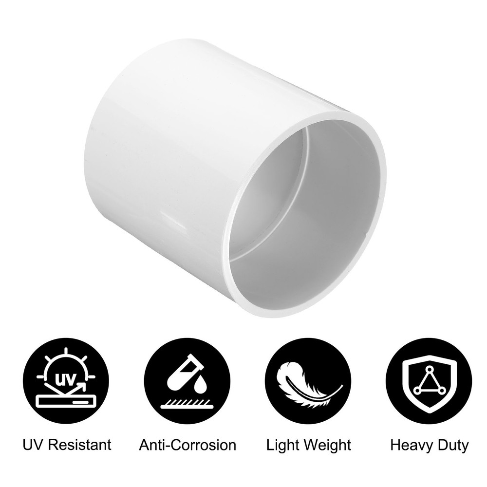 2 Pcs PVC Pipe Fitting 3 Inch Coupling Adapter (Socket x Socket), White