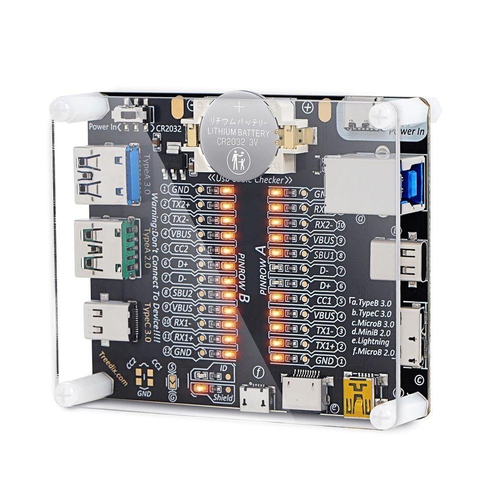 USB Cable Tester Board Data Line Checker Micro Type C Type B with Acrylic Case