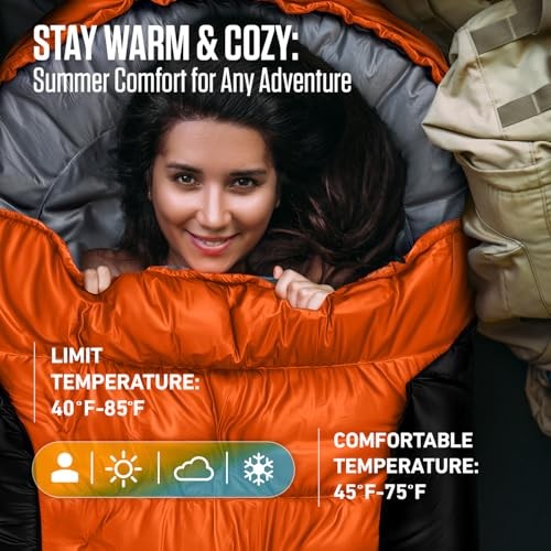 Backpacking Sleeping Bag – XXL, Double Single Orange/Black Summer Sleeping Bag