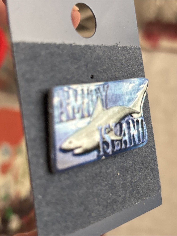 Jaws Pin Amity Island Raised Lettering Shark