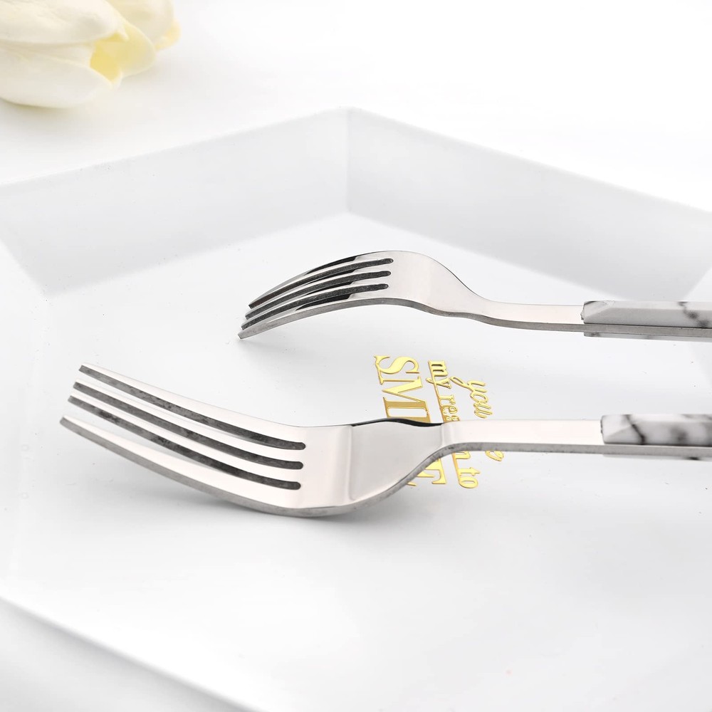 20 Piece (4 Set) Silver Stainless Steel Tableware With White Marble Handle, W...