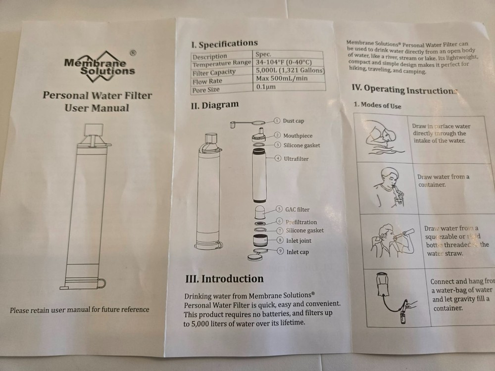 Membrane Solutions Straw Water Filter, Portable Personal Water Filter, 4 Pack
