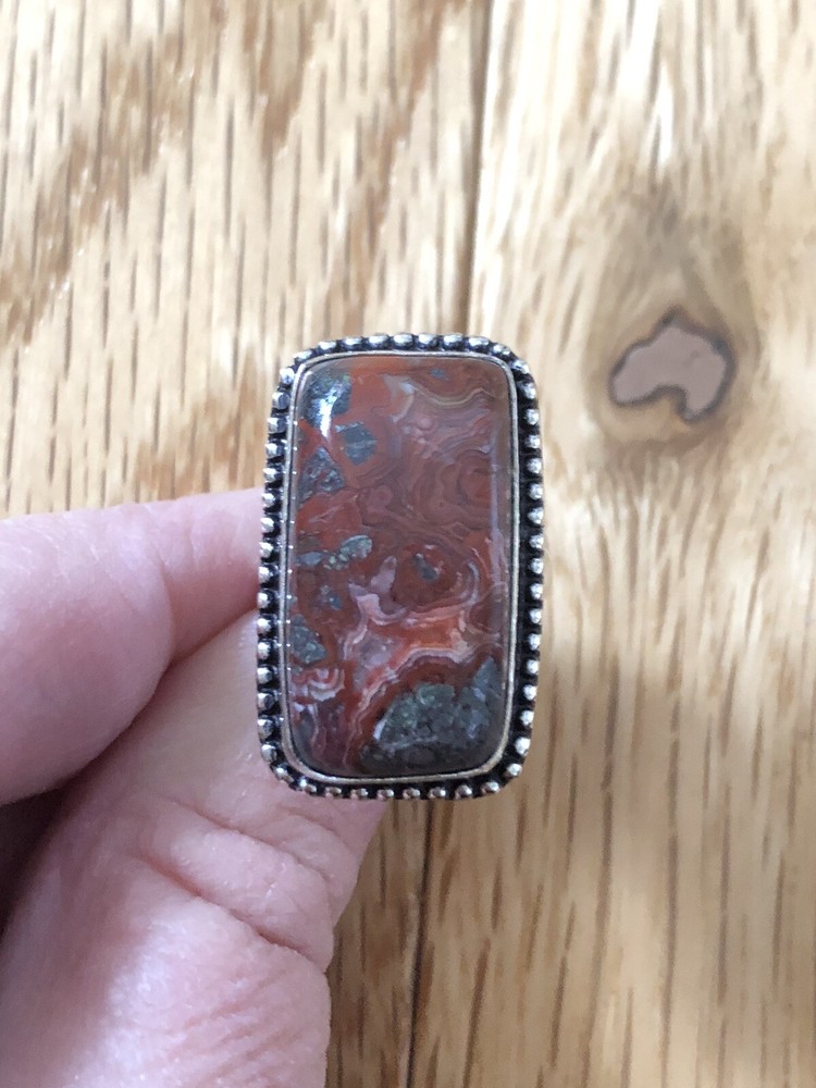 Red Lake Superior Agate Rectangular Cushion Ring Size 7 Artisan Southwest
