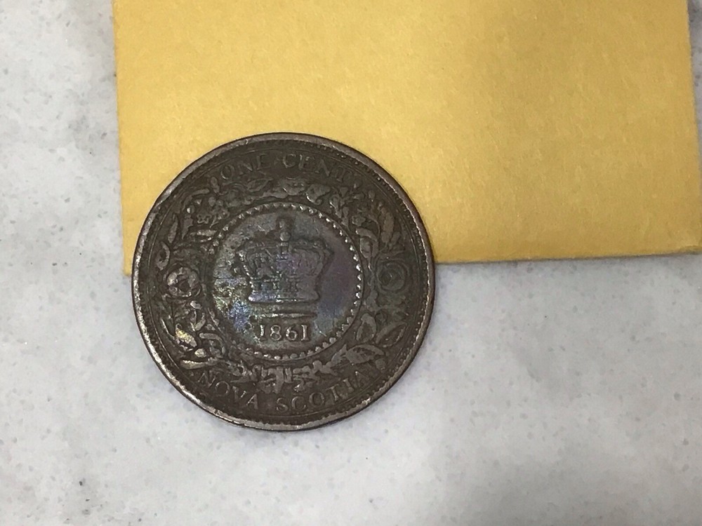 1861 Nova Scotia Canada One Cent Coin Toning