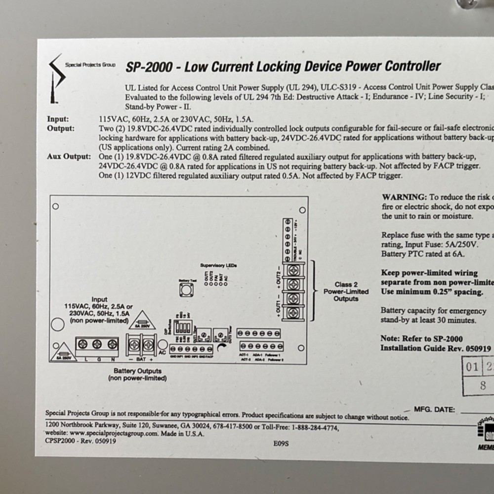 Special Projects Group SP-2000 Low Current Locking Device Power Controller Grey