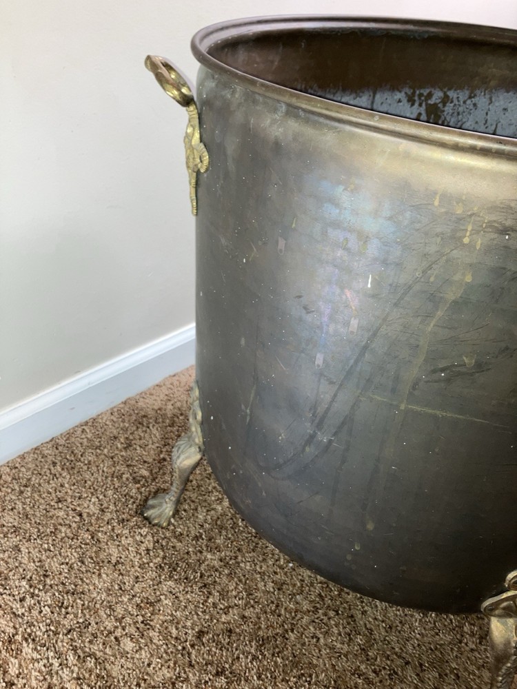 Large Vintage Footed Brass Fireside Coal Bin Log Box Bin Coal Scuttle Purdonium