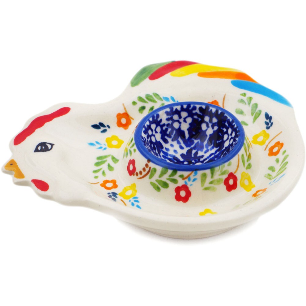 Polish Pottery Egg Plate 5" Rainbow Delight UNIKAT