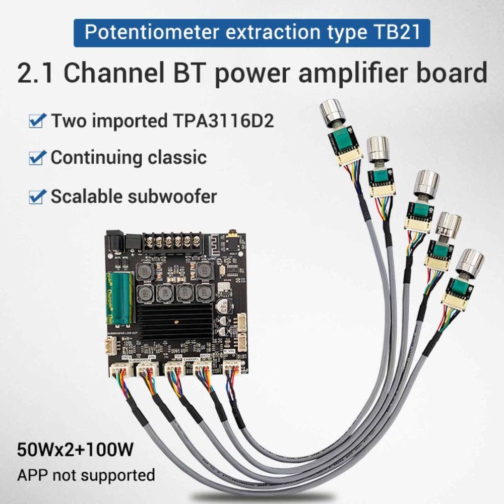 Power Amplifier Board Module 2.1 Channel 50W*2+100W Bluetooth Elegant Design