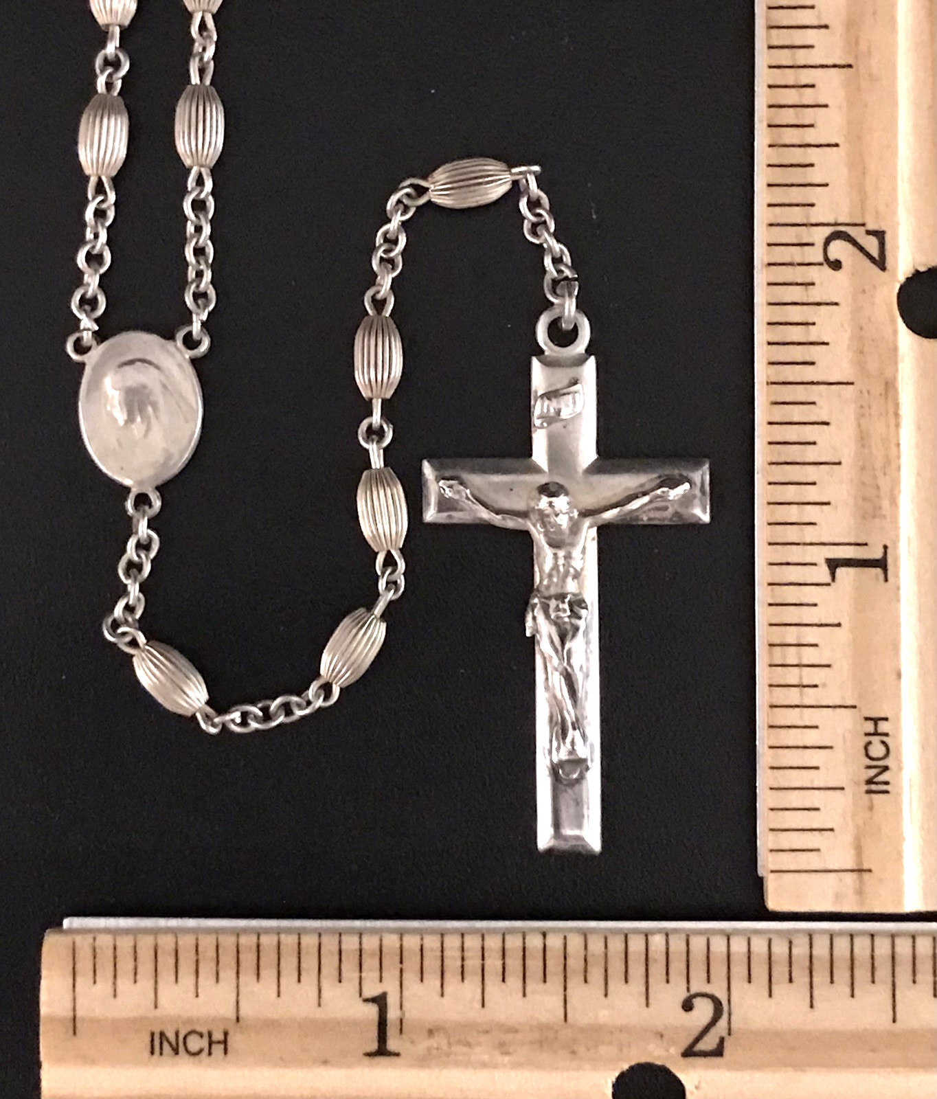 ANTIQUE ALL SOLID STERLING SILVER ROSARY by GOLDI KAPLAN - 23gm 20.5" - SWEDEN