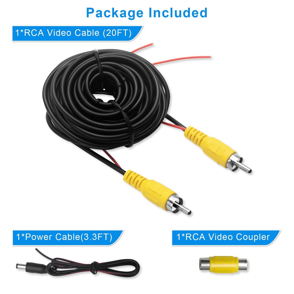 RCA Video Cable for Car Backup Camera Double Shielded Oxygen-Free Copper Core