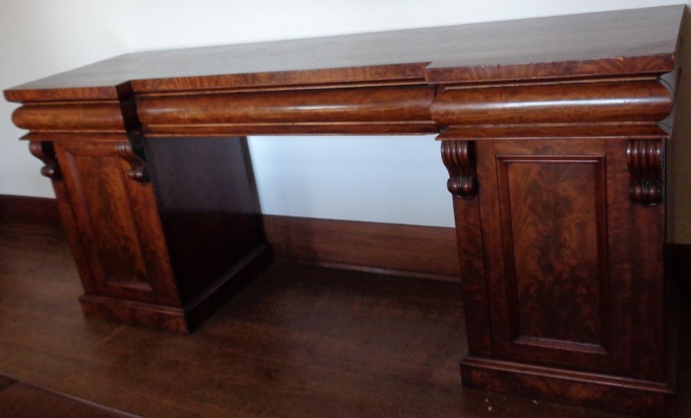 Gorgeous Antique Solid Wood Burled Veneer Finish Extra Large Buffet Sideboard