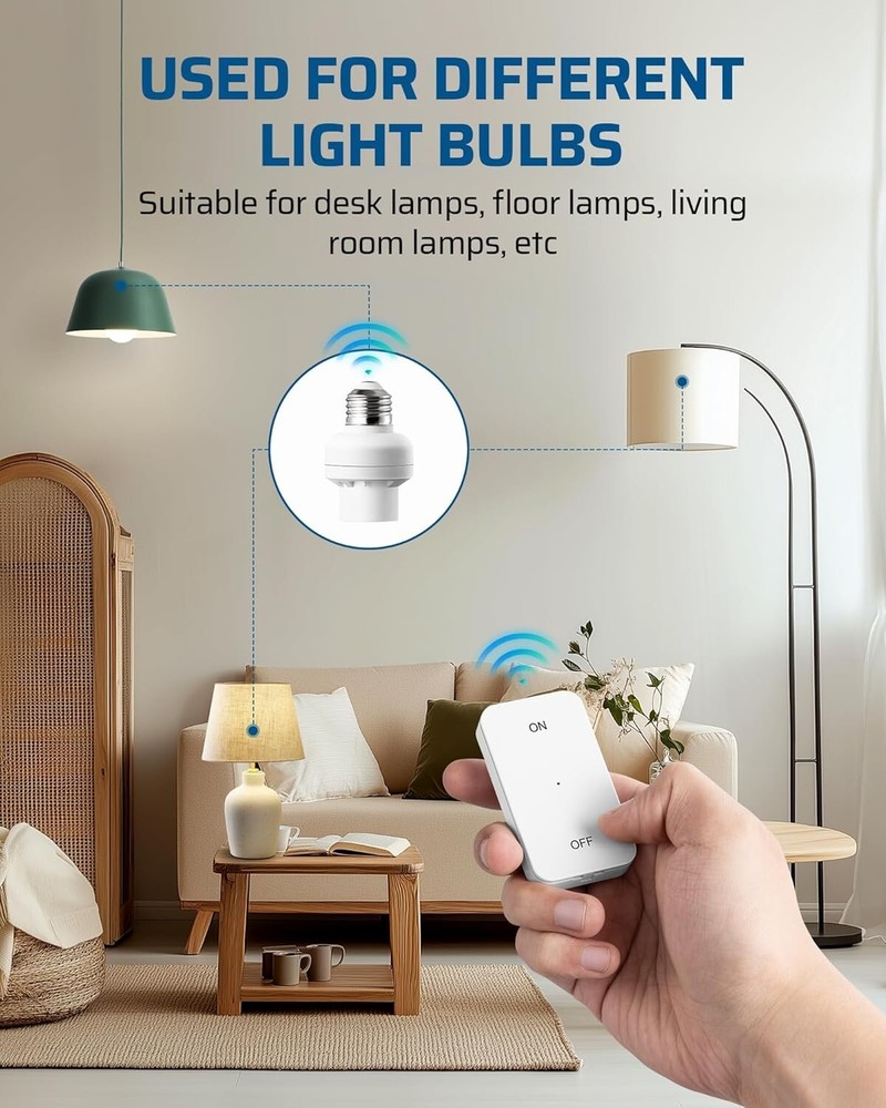 Convenient Wall-Mounted Light Socket with Wireless Remote - 100 Feet Control