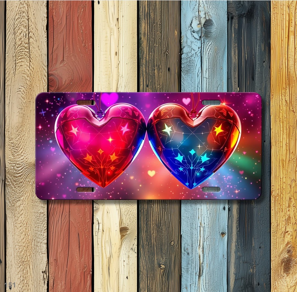 Premium Hearts License Plate Personalized Front Bumper Plate Unique Gift