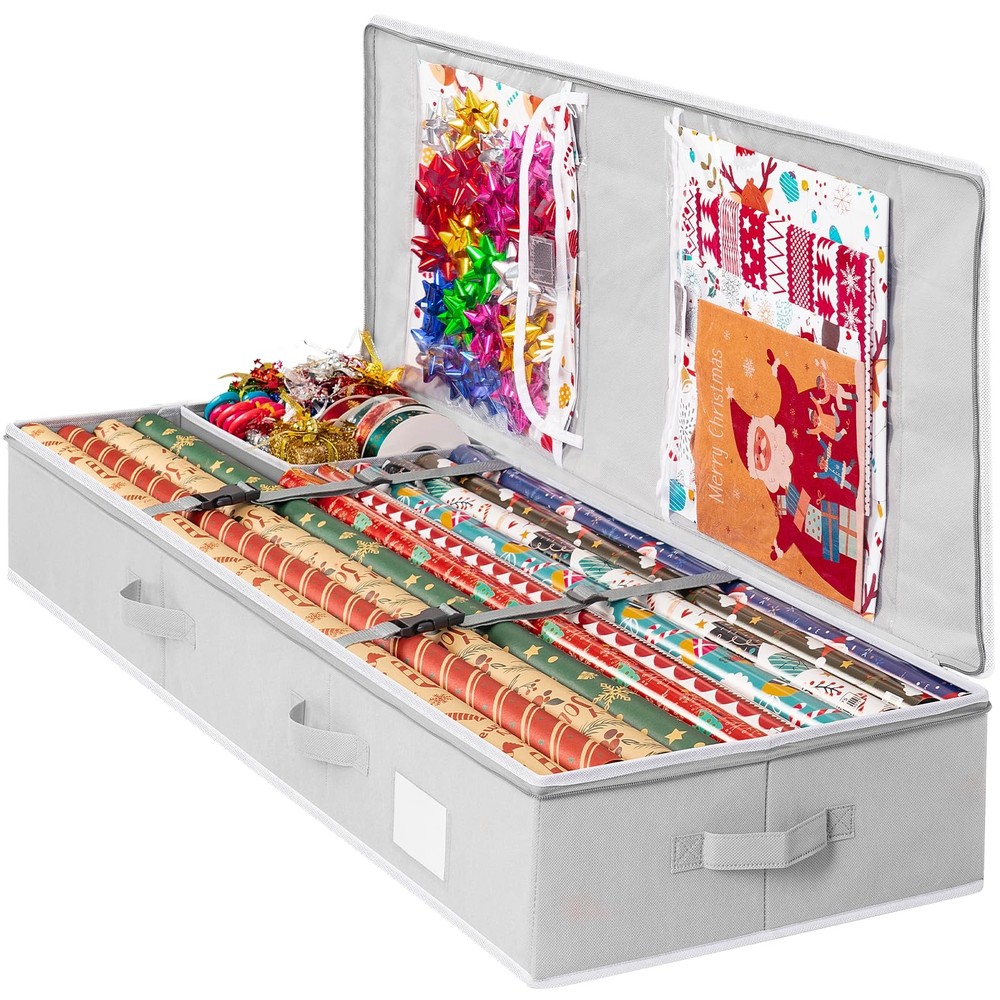 Gift Wrapping Paper Organizer Storage Underbed Container Fits 24 Rolls Grey