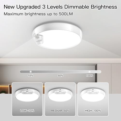 2 Pack Rechargeable Motion Sensor Ceiling Light with Remote - Battery-Powered 60