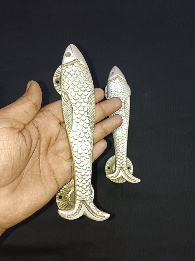 River Fish Decorative Door Handle Pair Brass Nautical Fish Door Pull Decor CA464
