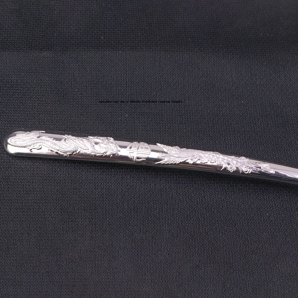 Solid S999 Fine Silver Healthy Tableware Dragon Phoenix Soup Spoon 5.7inch L