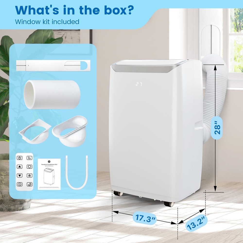 ✅12000 BTU Portable Air Conditioner Cools Rooms up to 550 Sq.ft Dehumidifier AC