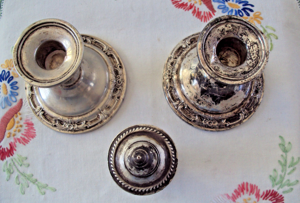 Pr. Sterling Silver Candlesticks and Shaker - Weighted - Scrap