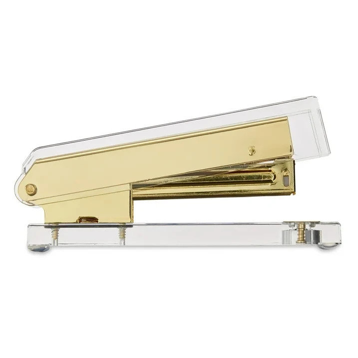 Compact Clear Acrylic Gold Stapler, 20 Sheet Capacity, Half Strip,