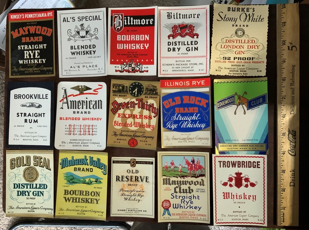 52 Whiskey and Gin Lables UnMounted Super Clean