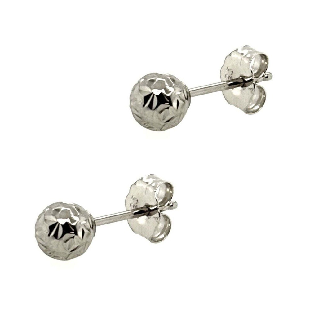 925-Sterling-Silver-Round Diamond Cut Ball Stud Earrings