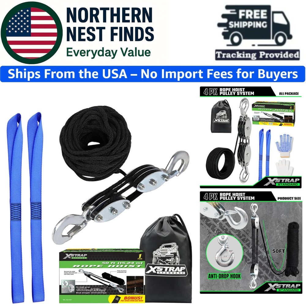 Efficient 50 FT Rope Hoist with Soft Loops - Ideal for Heavy Lifting Tasks
