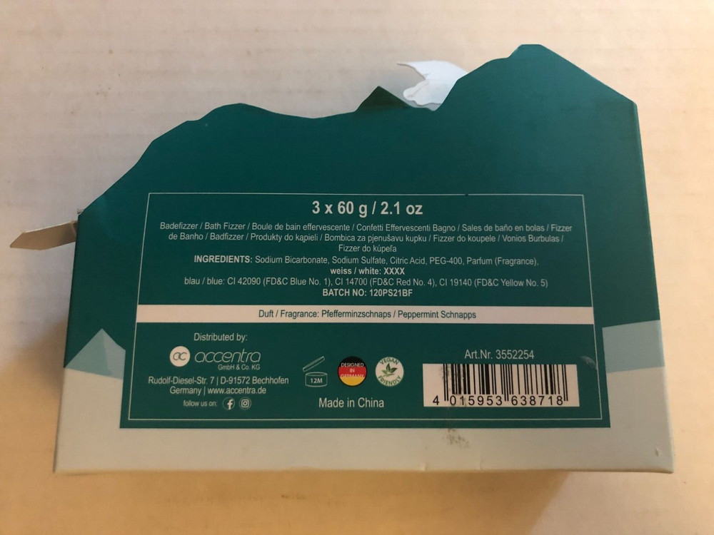 Accentra Alpine Chic Peppermint Schnapps 3 Bath Bomb Gift Bubble Bathbombs