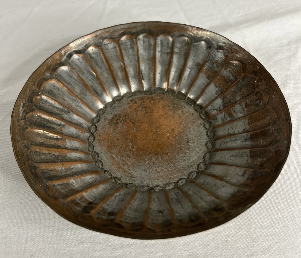 EGYPT SIGNED Antique Solid Bowl Copper Embossed Carvings Hammered Handmade