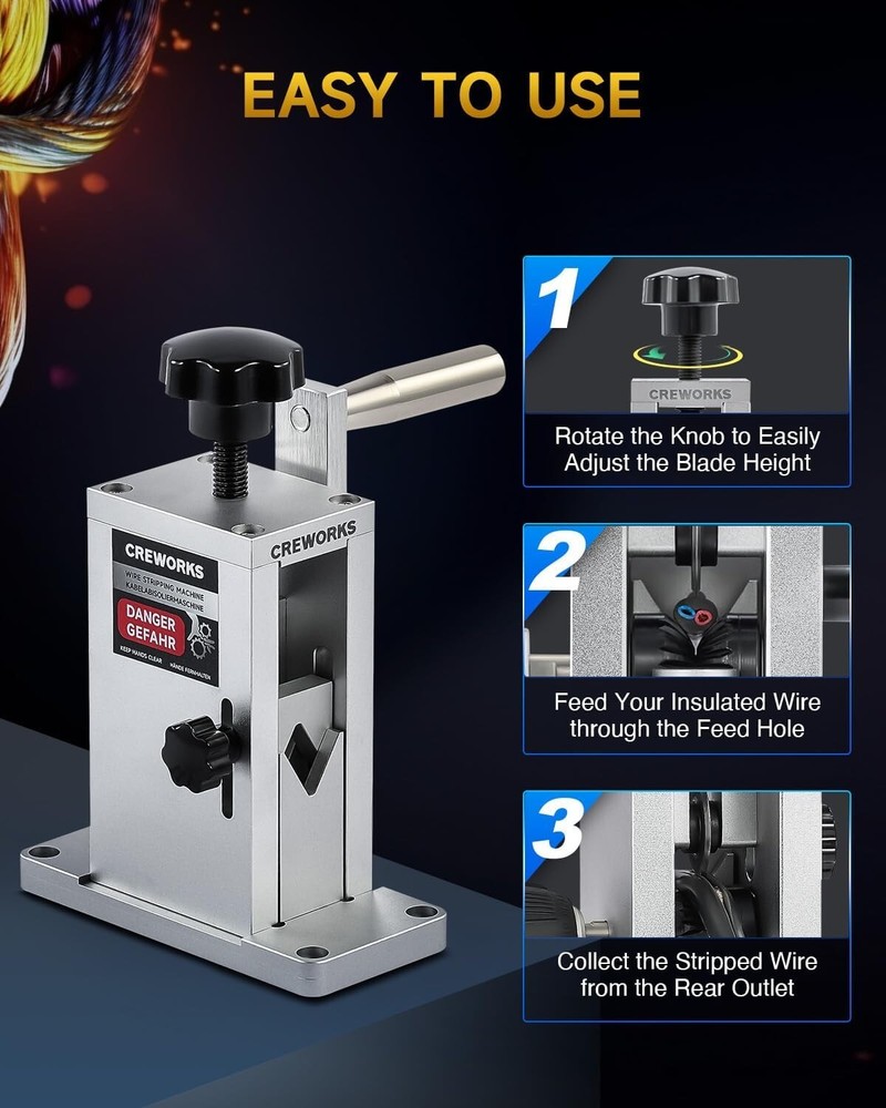 Manual Wire Stripping Machine - Adjustable Feed Hole - Portable Cable Stripper