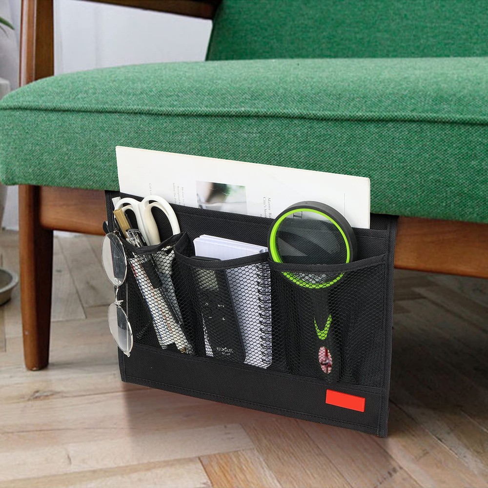 Bedside Pockets Organizer, Armchair Caddy for Remote, Black