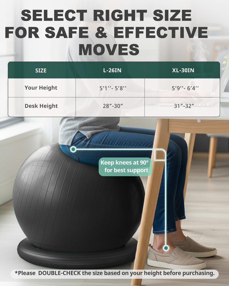 Stability Ball Chair with Base, 65cm Diameter