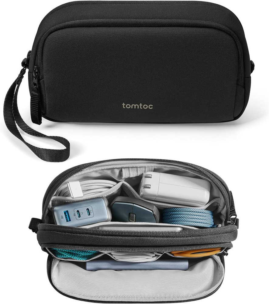 Electronic Organizer Travel Case, Water Resistant Dual Compartment Tech Pouch Ca