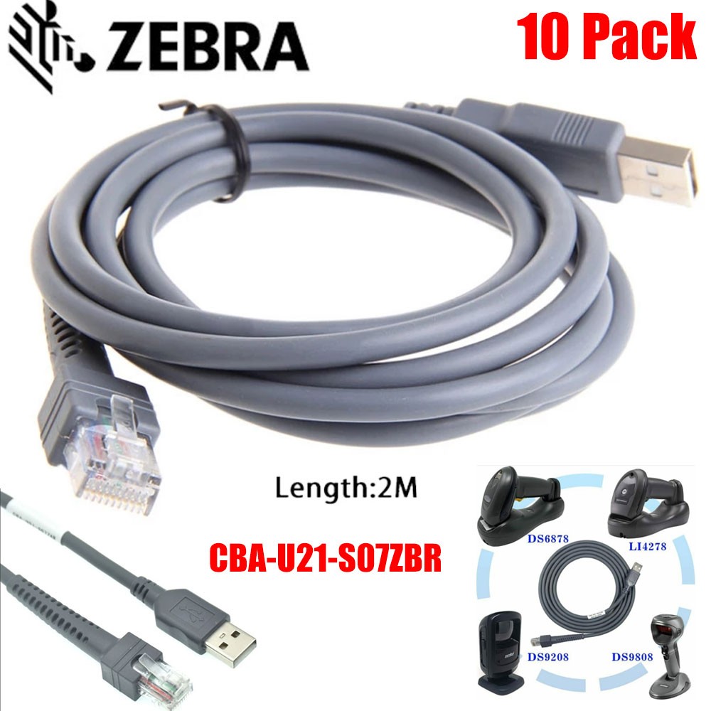 Zebra 6ft CBA-U21-S07ZBR USB Data Transfer Cable - USB for Barcode Scanner 10Pcs