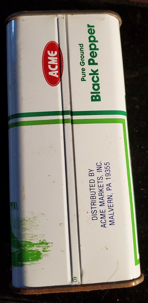 acme black pepper tin, empty. Our number t1665