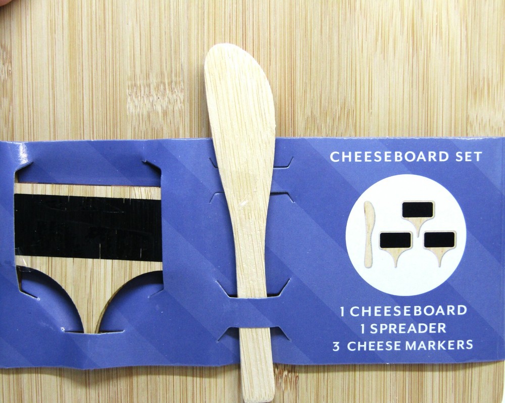 Custom Serving Board with Cheese Markers and Spreader.