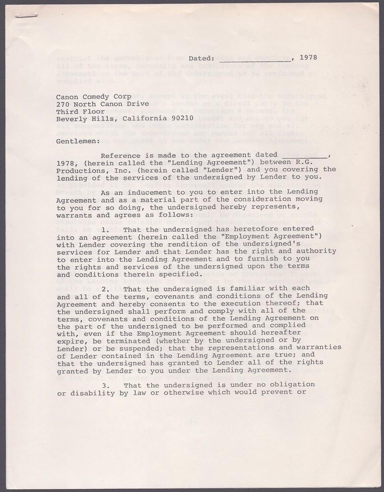 TONY RANDALL - CONTRACT SIGNED 1978