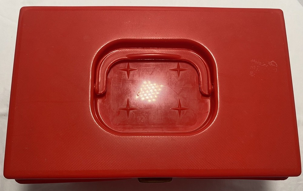 2pc Tupperware 767-14 Tuppercraft Plastic Red Sewing Box Kit Set T2