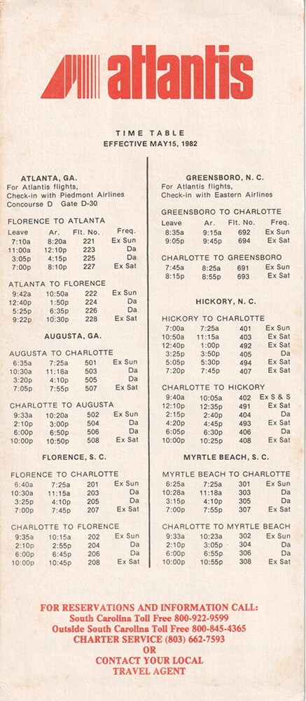 Atlantis Airlines timetable 1982/05/15