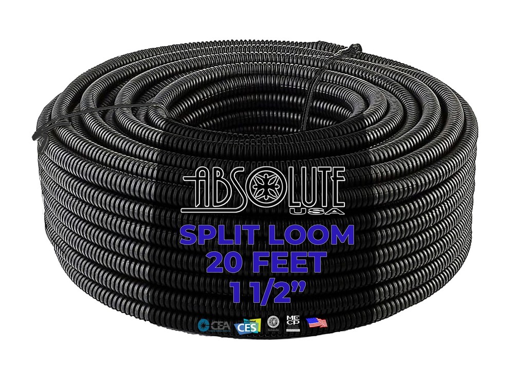 Absolute SLT112-20 20' 1 1/2" 38mm Split Wire Loom Conduit Polyethylene