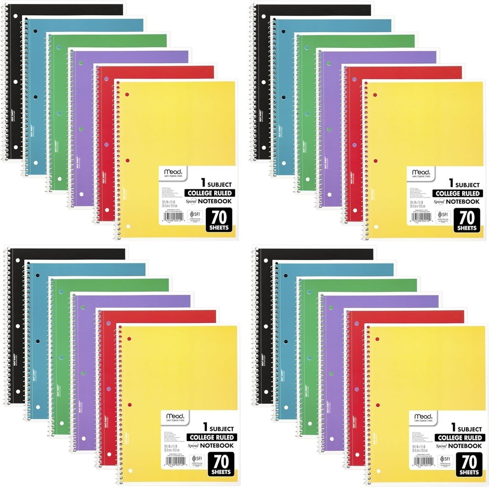 Flexible Soft Cover Spiral Notebooks, 1 Subject - 24 Pack for Easy Note-Taking
