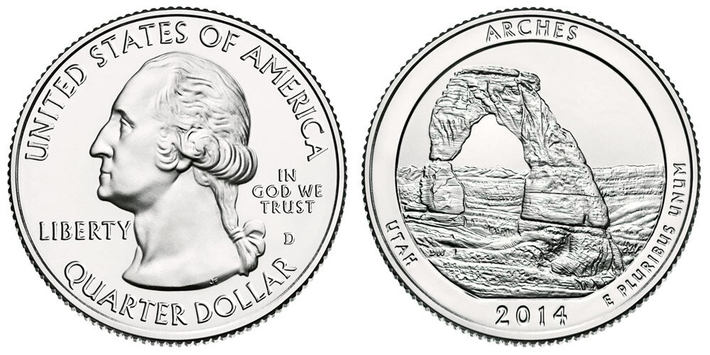 2014 D Arches National Park Quarter 25c - Utah (UT)