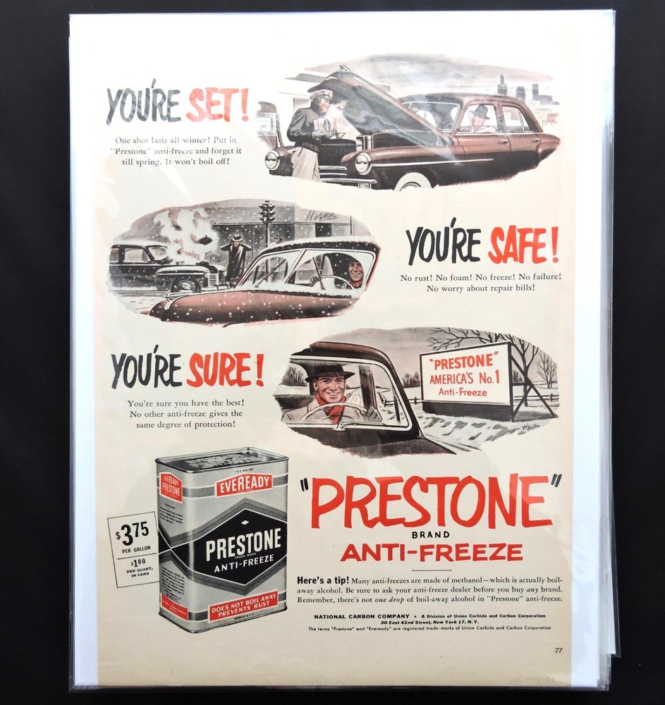 Prestone Anti Freeze 1950's Multicolor Advertisement