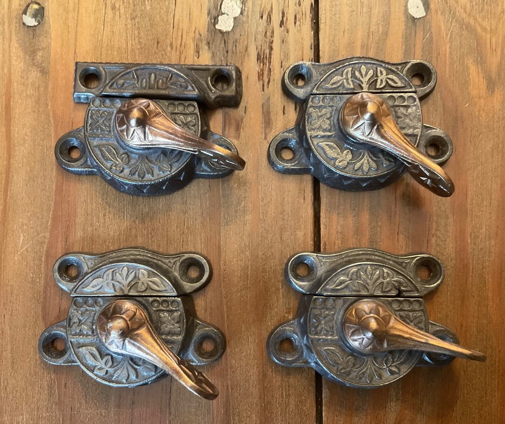 4 Victorian Eastlake Window Sash Locks Copper handle? Embedded Star on Handle