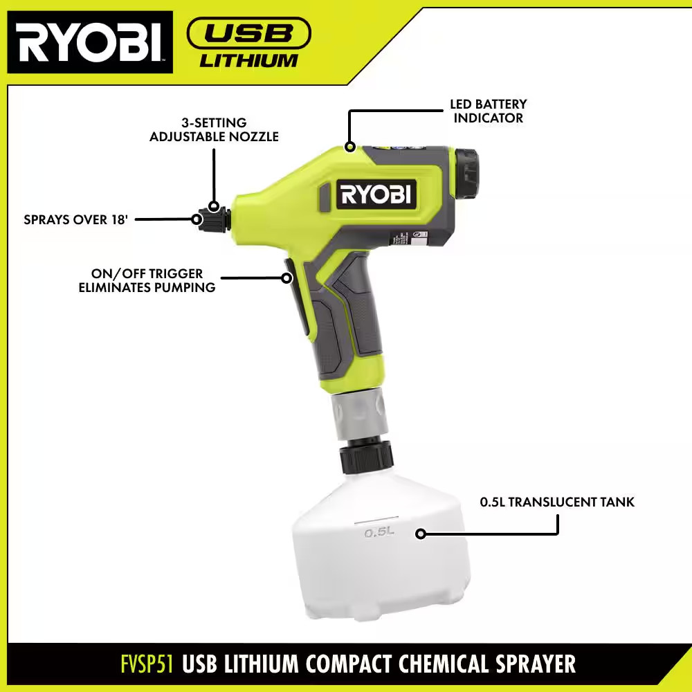 USB Lithium Cordless Compact Sprayer with 2.0 Ah Battery and Charging Cable