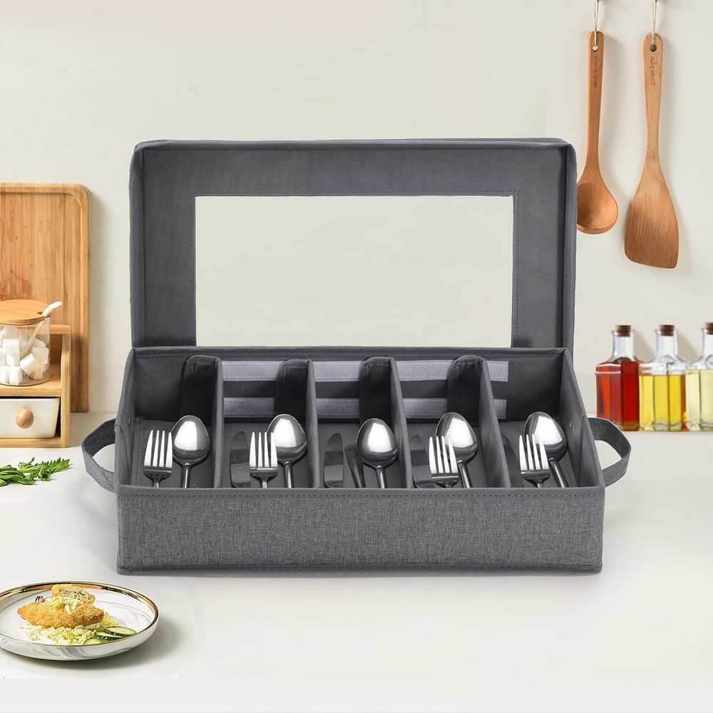 Silverware Storage Box 2 Pack, Flatware Storage, Utensil Storage with Removab...
