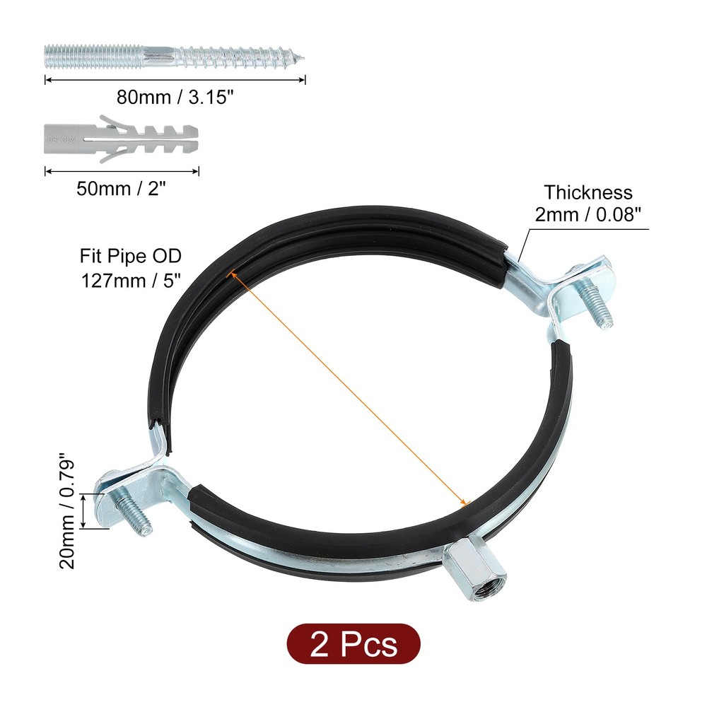 2 Pcs Adjustable Pipe Bracket Clamp, 5"(127mm) Wall Ceiling Mount Support