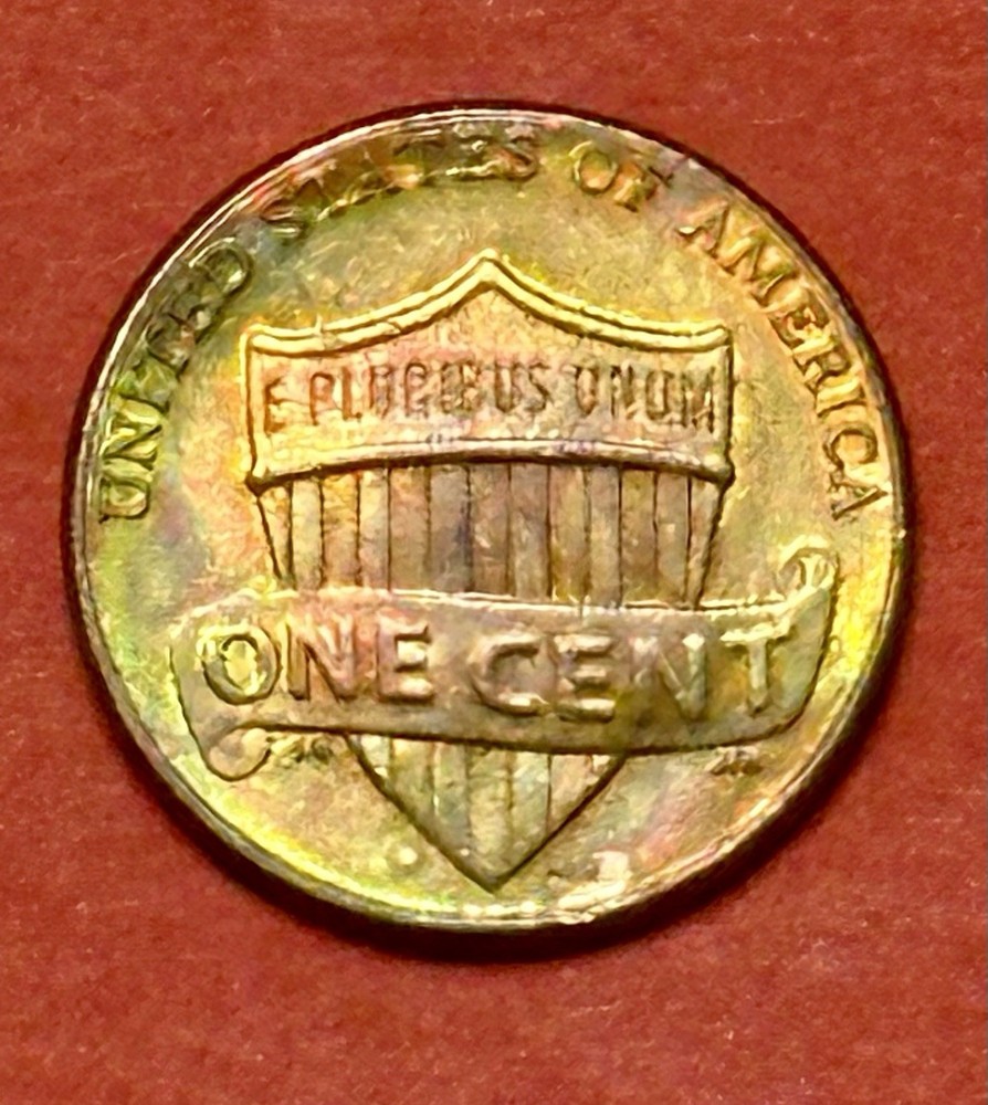 2021-D LINCOLN SHIELD 🛡️ CENT NICE RAINBOW COLORS AV-CIRCUL.#B4