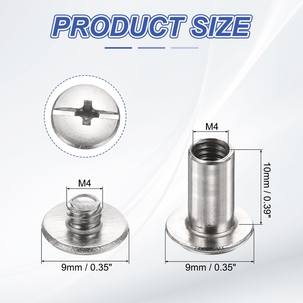 20set Phillips Chicago Screw M4x10mm Binding Post Screw, Silver