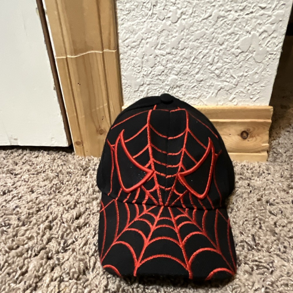 Spider-Man Boys' Black Red Web Baseball Cap Adjustable Embroidered Strap